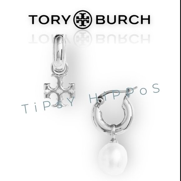Tory Burch Kira Silver & Pearl Drop Earrings - Picture 1 of 6